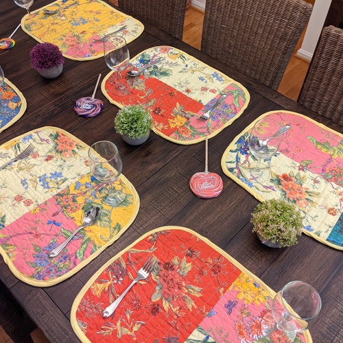 Sets de table matelassés patchwork floral - Lot de 6 sets de table en coton
