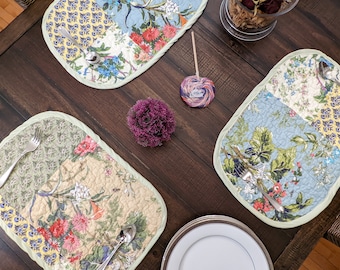 Quilted Cotton Placemats (Set of 4): Pastel Floral Patchwork Table Mats