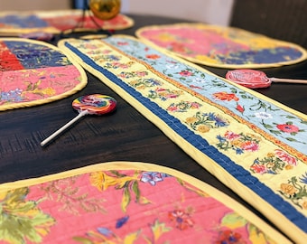 Handmade Cotton Quilted Table Runner: Floral Patchwork Kitchen Decor