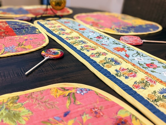 Handmade Cotton Quilted Table Runner: Floral Patchwork Kitchen Decor