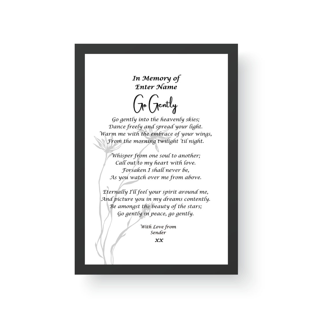 Go Gently | Poetry Print | Bereavement Poem | Customisable | Optional ...