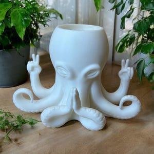 Maceta de pulpo: manos en oración y símbolo de la paz, soporte único para plantas de aire impreso en 3D