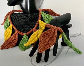 Crocheted Autumn Leaves Necklace and Bracelet