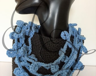 Crocheted Blue-Grey Swirl Necklace