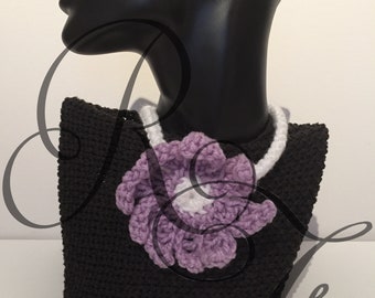 Crocheted Lilac Daisy With Sparkly White Centre and Double Knot Chain Necklace