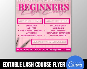 DIY Editable Lash Tech Course Flyer, Canva Template, Wig Install Class Flyer, 1 on 1 Course Flyer, Makeup Class Flyer, Social Media Template