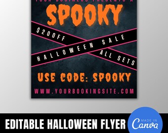 DIY Editable Spooky Sale Flyer, Canva Template, Hair Stylist Flyer, Pinktober Flyer, Halloween Sale Flyer, Social Media Template