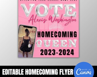DIY Editable Homecoming Campaign Flyer, Canva Template, Homecoming Queen Flyer, Campaign Flyer, Vote For Me Flyer, Social Media Template
