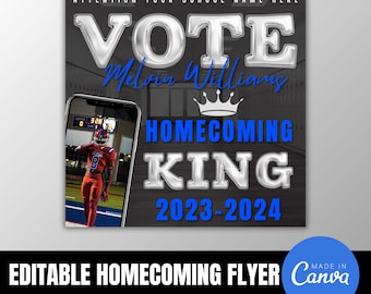 DIY Editable Homecoming Campaign Flyer, Canva Template, Homecoming King Flyer, Campaign Flyer, Vote For Me Flyer, Social Media Template