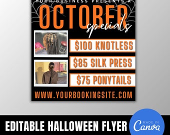 DIY Editable October Sale Flyer, Canva Template, Hair Stylist Flyer, Halloween Flyer, Nail Tech Flyer, Sale Flyer, Social Media Template