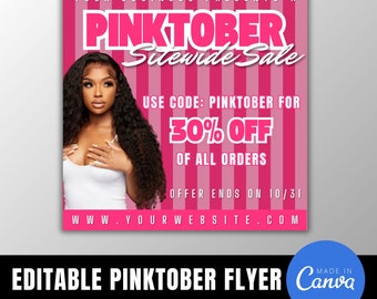 DIY Editable Pinktober Sale Flyer, Canva Template, Breast Cancer Flyer, Halloween Flyer, October Flyer, Sale Flyer, Social Media Template