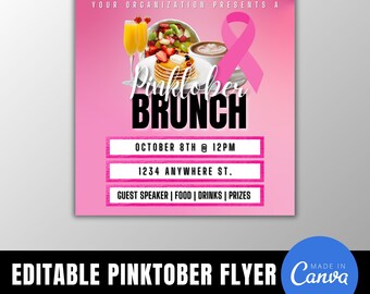 DIY Editable Pinktober Brunch Flyer, Canva Template, Event Flyer, Breast Cancer Brunch Flyer, Sunday Brunch Flyer, Social Media Template