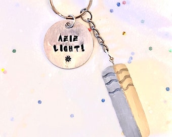 Fifth Element Inspired Handstamped Keychain AZIZ LIGHT