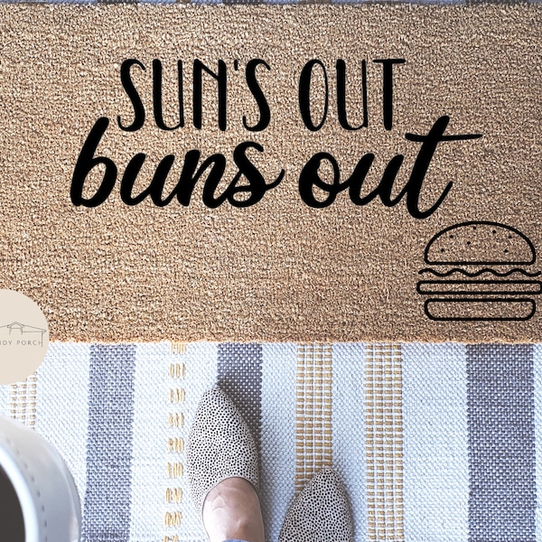 Sun's Out Buns Out Door Mat, Summer Doormat, Grillmaster Gift, Funny Doormat, Custom BBQ Door Mat, Backyard Barbecue Gift, Gift For Men