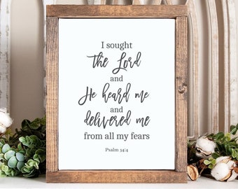 Scripture Print Psalm 34:4 Bible Verse Wall Art, Christian Gift, Religious and Christian Home Decor, Christian Wall Art, Prints for Framing
