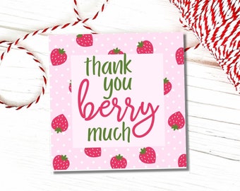 Thank You Berry Much Printable Square Cookie Tag 2 and 2.5 In - Etsy