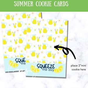 Squeeze the Day imprimable Mini COOKIE CARD, Cookie Gifts, Cookie Packaging, Lemon Cookie Card, Cookie Printable, Summer limonade cookie tag