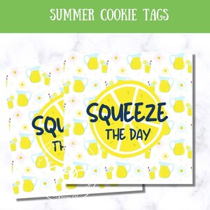 Squeeze the Day Lemon Summer Printable Square Cookie Tag 2.5 in, Téléchargement instantané, emballage de biscuits, biscuit à la limonade, étiquette de citron à la limonade