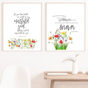 Faith as Small as a Mustard Seed Wildflower Scripture Prints/Christian Home Decor Bible Verse Wall Art/Mustard Seed Faith/God&#39;s Word Firm