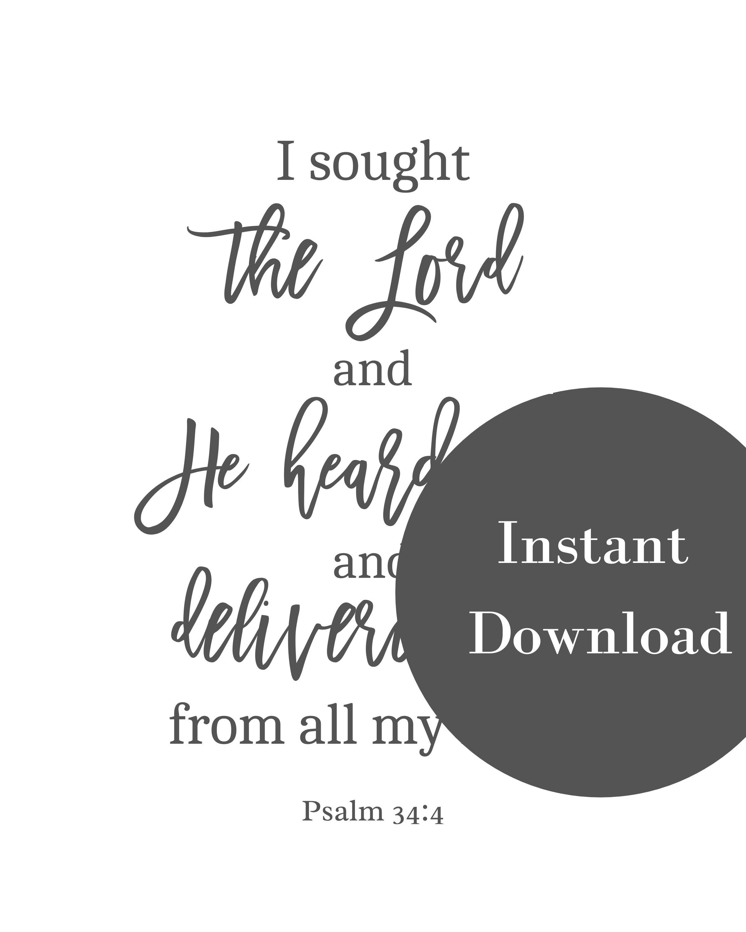Scripture Print Psalm 34:4 Bible Verse Wall Art, Christian Gift ...
