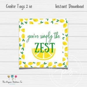 Vous êtes simplement le Zest Printable Square Cookie Tag 2 in, Lemon Cookie Tag, Téléchargement instantané, cookie packaging, Lemonade cookie tag