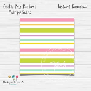 Pastel Easter Striped Cookie Box Backer, Spring Printable Box Backer Card, Multiple Sizes, Cookie Packaging, Instant Download