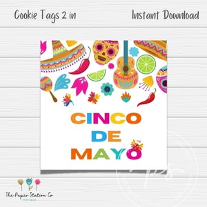 Cinco de Mayo afdrukbare vierkante Cookie Tag 2 in, Spring Cookie Tag, Instant download, cookie verpakking, Party cookie tag, Fiesta cookies
