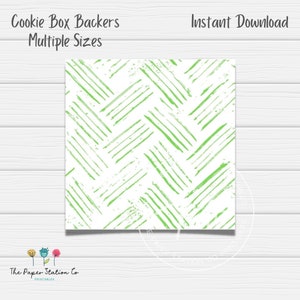 Green Criss Cross Cookie Box Backer, Spring Printable Box Backer Card, Multiple Sizes, Cookie Packaging, Instant Download, Bakers packaging