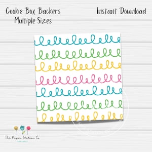 Pastel Squiggle Cookie Box Backer, Spring Printable Box Backer Card, Multiple Sizes, Cookie Packaging, Instant Download, Bakers packaging