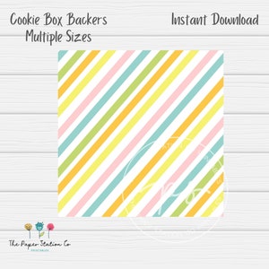 Pastel Easter Stripe Cookie Box Backer, Spring Printable Box Backer Cards, Multiple Sizes, Cookie Packaging, Bakers packaging, Easter Cookie