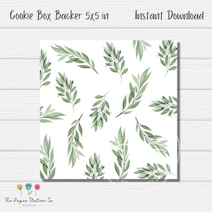 Greenery Cookie Box Backer, Printable Box Backer Card, 4x4 in, Cookie Packaging, Instant Download, Wedding cookies, nature cookies
