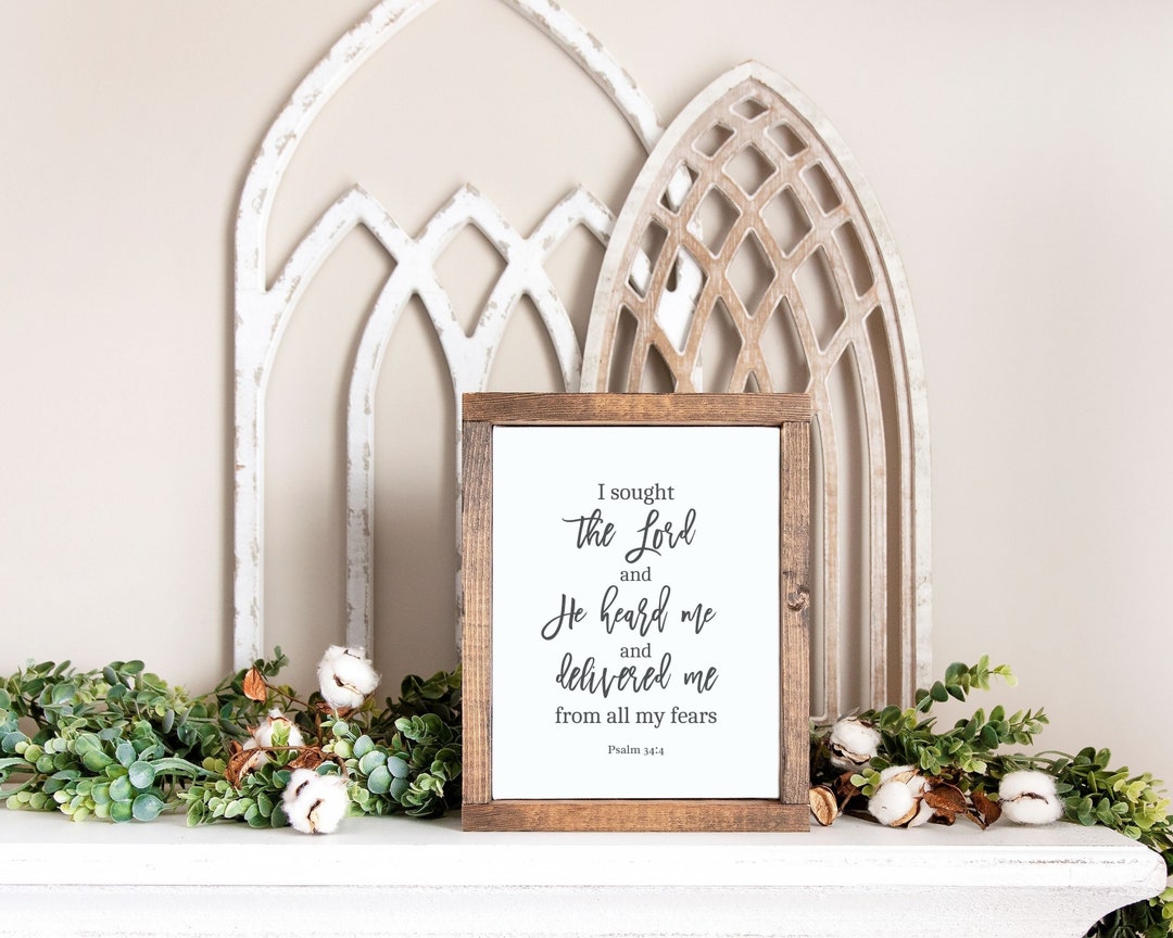 Scripture Print Psalm 34:4 Bible Verse Wall Art, Christian Gift ...