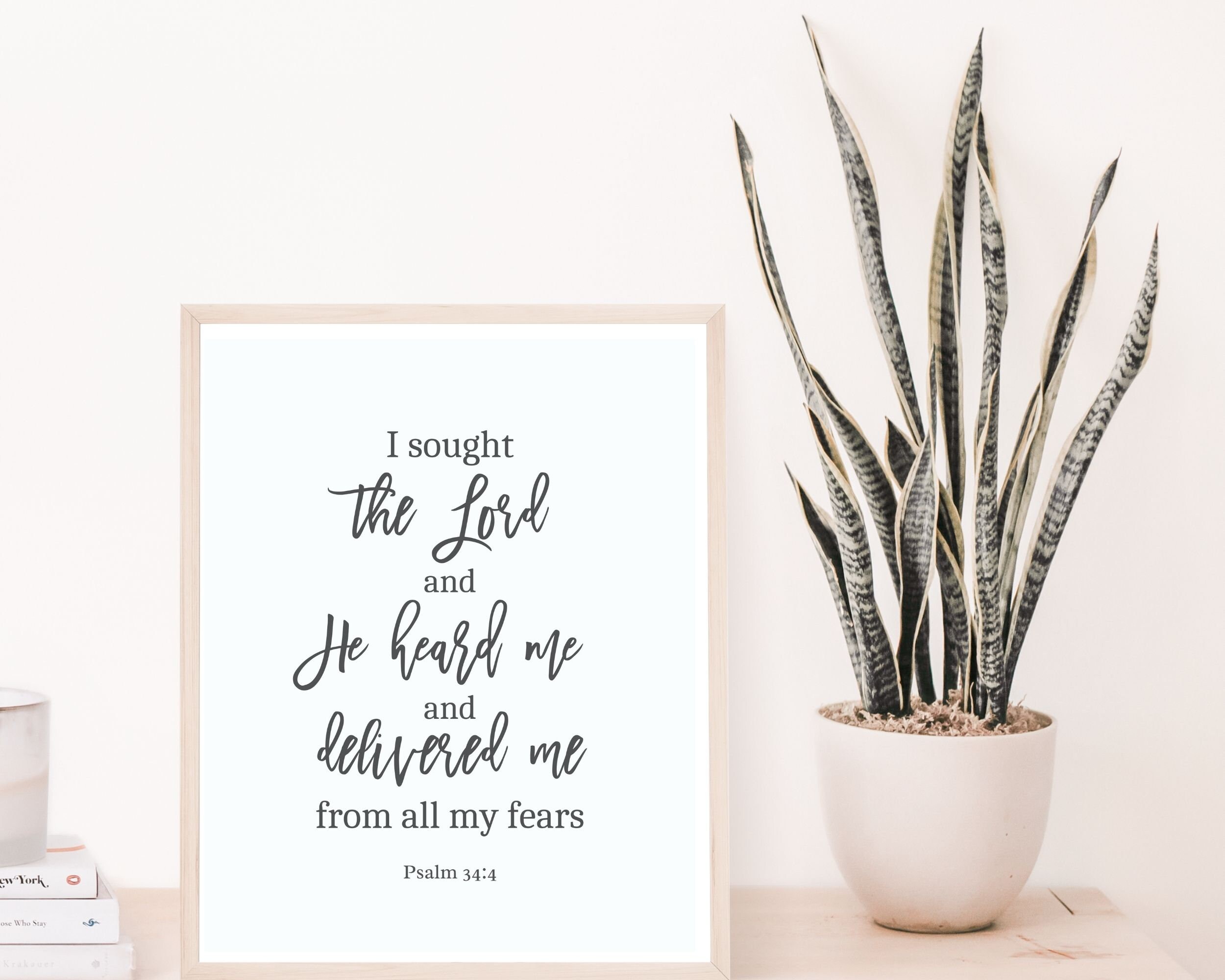 Scripture Print Psalm 34:4 Bible Verse Wall Art, Christian Gift ...