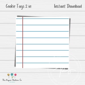 Lined Paper School Cookie Box Backer, Printable Box Backer Card, 5x5 in, Cookie Packaging, Instant Download, Bakers packaging, teacher gift