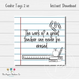 Great teacher, Printable Square Cookie Tag 2 in, cookie packaging, ruler cookies, teacher appreciation tag gift, school tag, school supplies