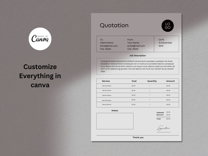 Editable Quotation Template Canva Quotation Quote Form Small Business