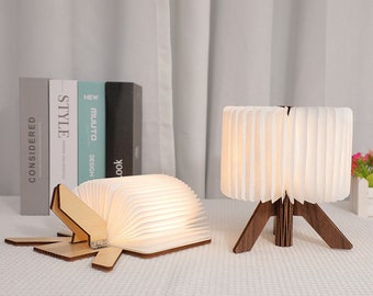 Desk Lamps Folding Book Lamp USB Rechargeable Color Changing Wooden Night Light Walnut