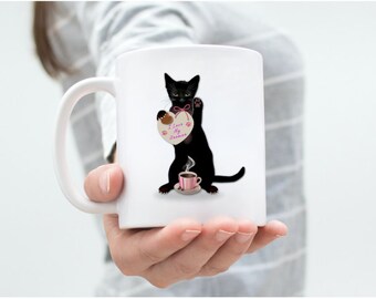 Cat Lover Coffee Mug | Funny Cat Mug | Cat Mom Coffee Mug | Black Cat Lover Gift.