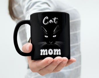 Cat Mom Coffee Mug | Black Ceramic 11oz Mug