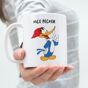 Taza de café de dibujos animados divertidos / Taza de humor para adultos / Taza de pájaro novedoso / Taza de pájaro carpintero divertido.