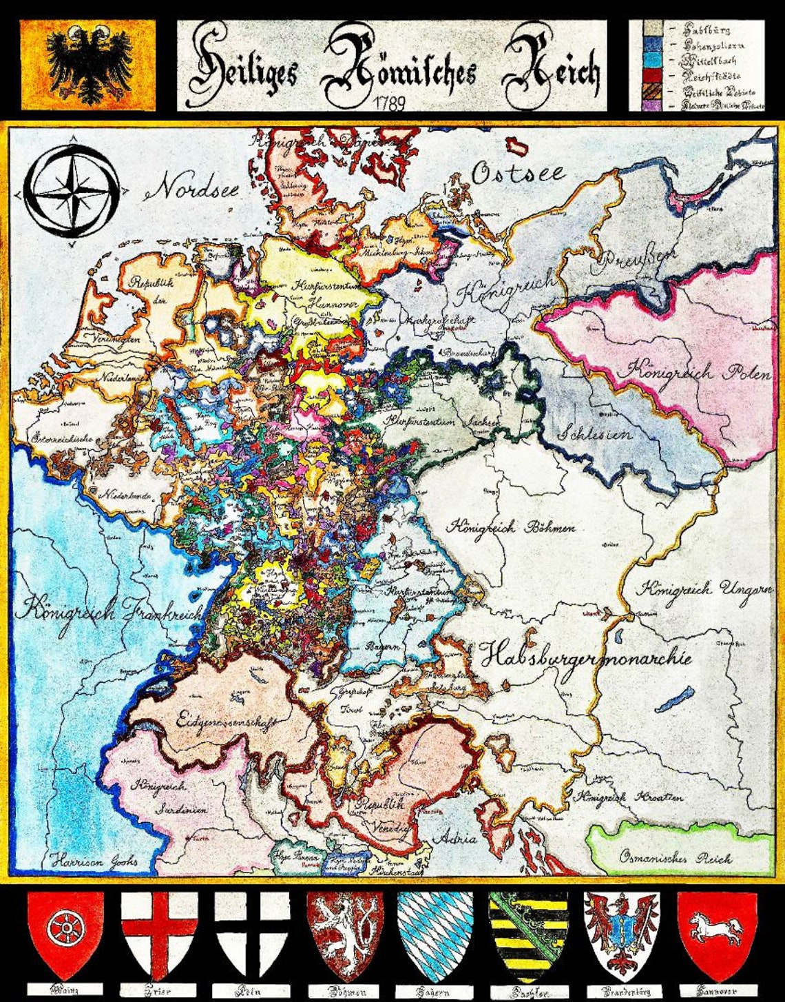 1789 Holy Roman Empire Map – Pre-french Revolution Central Europe ...