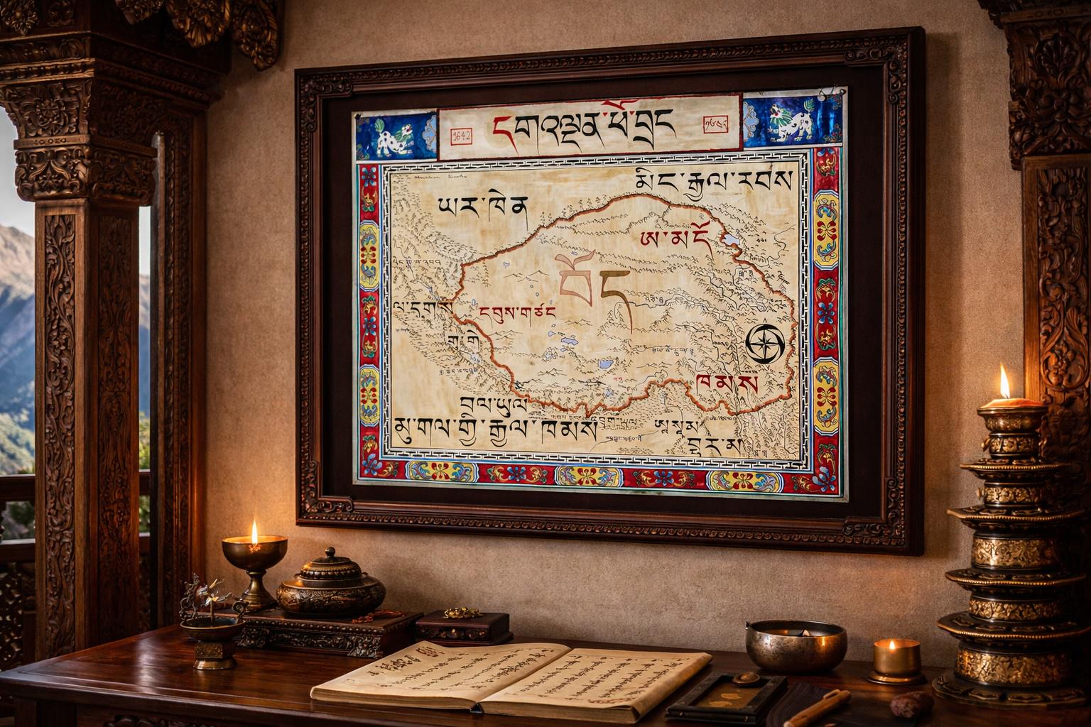 1642年のチベット地図 – ガンデン・ポタン時代のチベット書道壁画