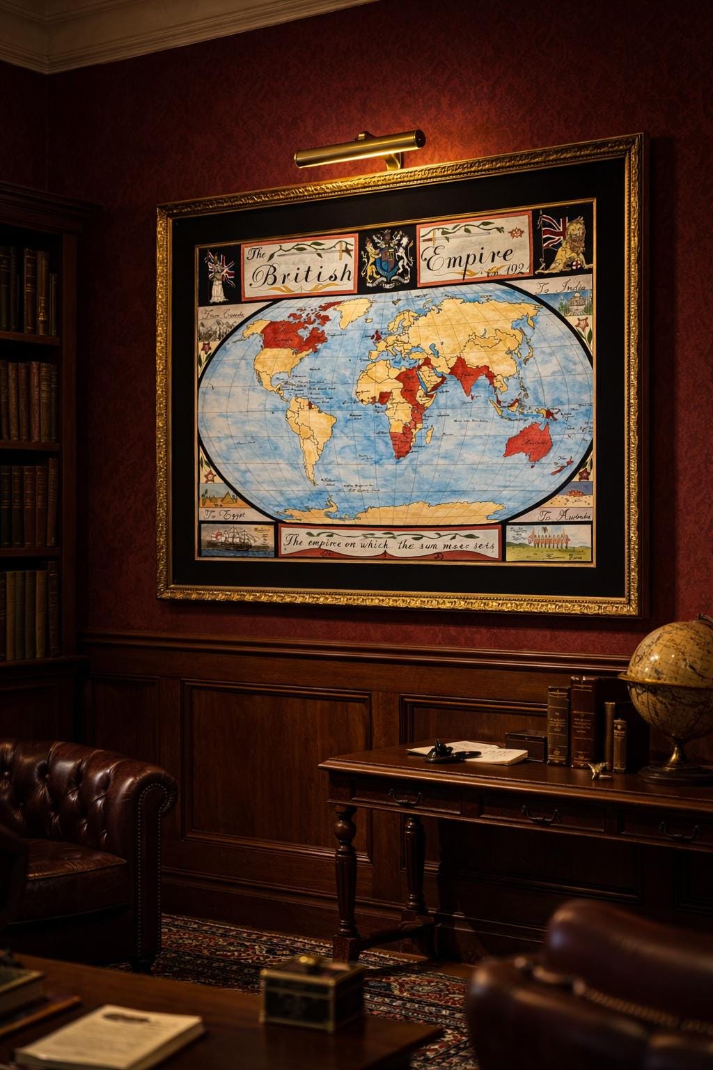 1921年 大英帝国地図プリント – 手描きの歴史的世界地図ウォールアート