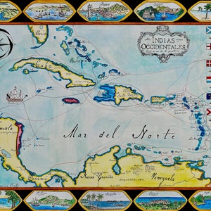 Karibik-Karte 1700; Goldenes Zeitalter der Piraterie