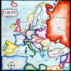 Kaart van het interbellum in Europa; Endoniemkaart Europa 1923