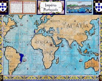 古典的な世界地図2点セット 二つの半球の世界地図 - 二つの半球の世界地図 - 紙またはキャンバスに