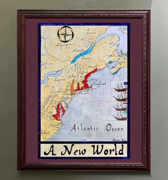 新しい世界地図；1650年の北アメリカ初期植民地地図 - Etsy 日本