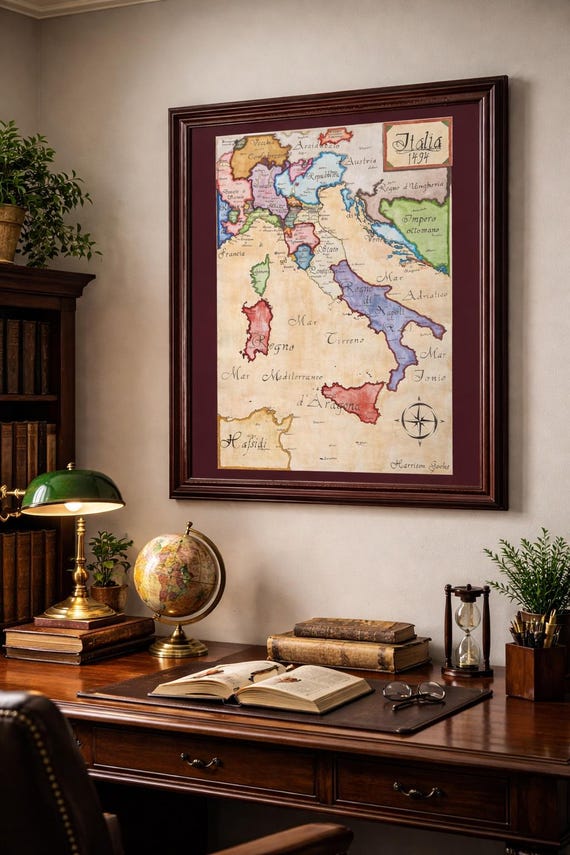 1494年イタリア地図 – ルネサンス期イタリア諸州の版画 | イタリア戦争