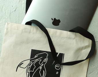 Koi carp canvas tote bag, eco friendly reusable shopping bag, hand printed cotton shopper