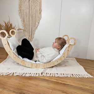 Kletterbogen 105x40x50cm Bow Rocker Kinder Spielleiter Premium Montessori Sperrholz Wiege Plüschmatte Bild 7